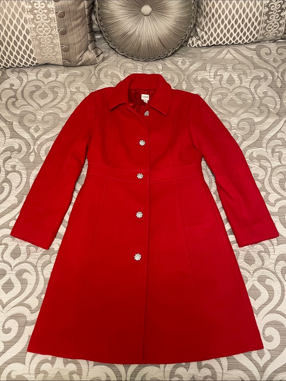 J. Crew Red Lady Day Coat with Jeweled Buttons Size 6